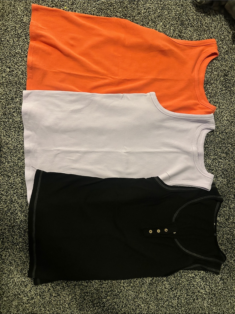 Bundle of Ribbed Tank Tops in Coral, Lavender, Black